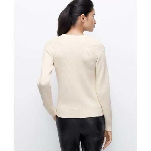Ann Taylor Small/Petite Crew Neck Sweater NWT Cream Black Embellished Elegant - Picture 3 of 11